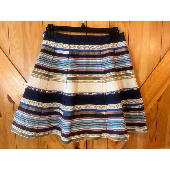 Anthropologie Chloe Oliver Hayley Skater Skirt Striped Serape Thick Weave Sz 4 N - Picture 2 of 4